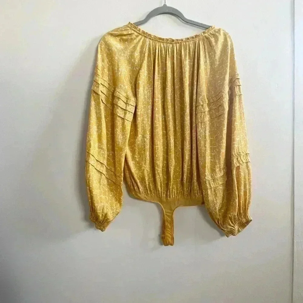 Free‎ People yellow floral bodysuit XS
